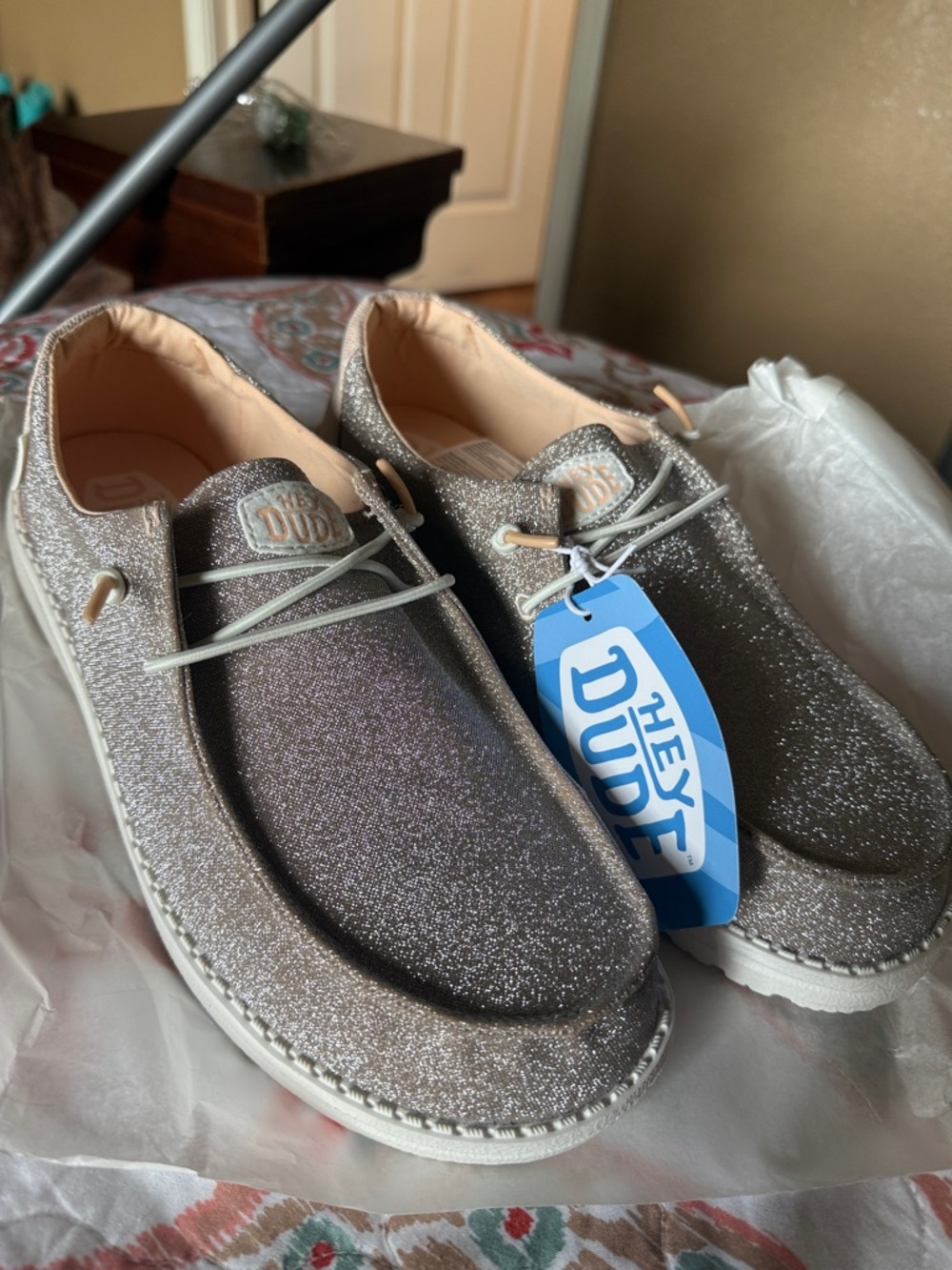 Hey Dude Wendy Metallic Sparkle Rose Gold Low-Top Shoes